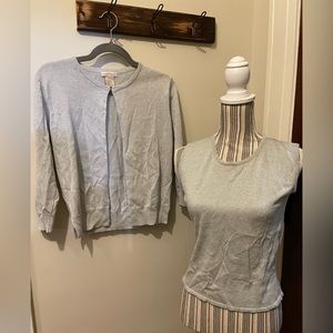 Sweet Romeo for Anthropologie silver sparkle baby blue sweater set.